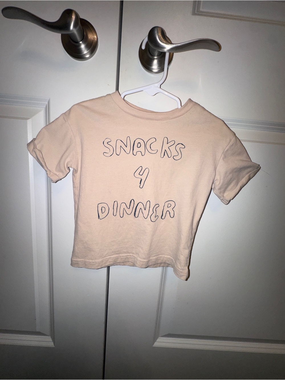 Kids Snacks 4 Dinner Short Sleeve Rolled Cuff Graphic Tee Shirt Cream / Nude 2T
